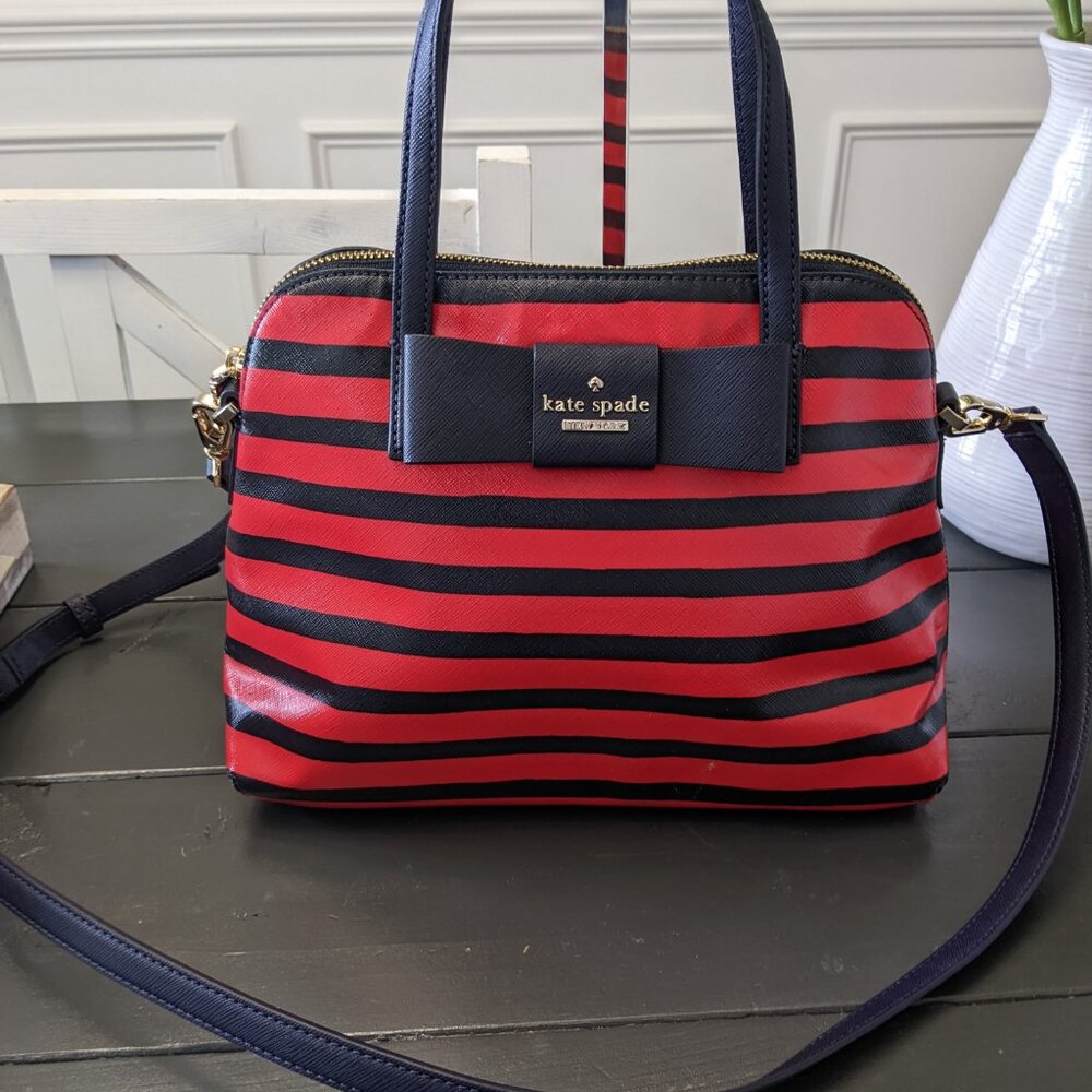Kate Spade New York Julia Street Stripe Mini Maise Cross Body Bag Red Blue